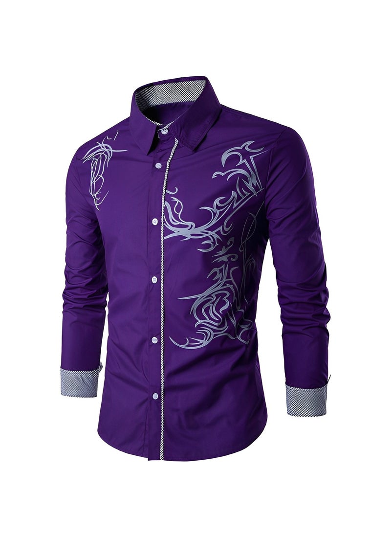 Men's Shirts Print Button Down Dress Shirt Fashion Long Sleeve Casual Shirts Slim Fit Shirts Stretch Dress Shirt Wrinkle-Free Regular Fit Shirts