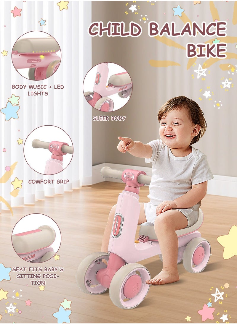 Baby Balance Bike for 1-3 Years, Kids Bike 4-wheel with Adjustable Seat, Indoor Outdoor Toddlers Riding Toys