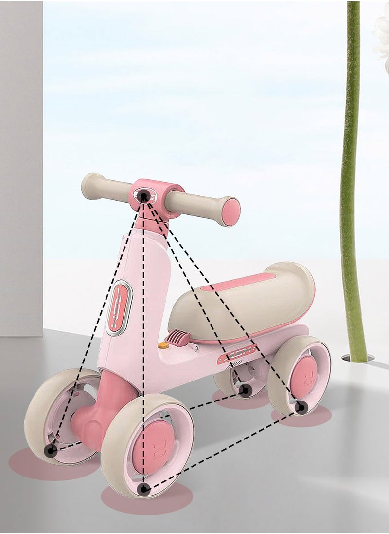 Baby Balance Bike for 1-3 Years, Kids Bike 4-wheel with Adjustable Seat, Indoor Outdoor Toddlers Riding Toys