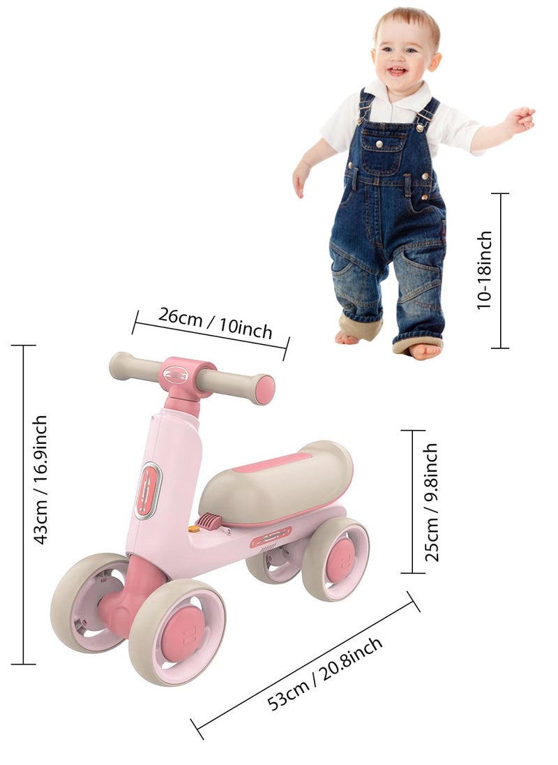 Baby Balance Bike for 1-3 Years, Kids Bike 4-wheel with Adjustable Seat, Indoor Outdoor Toddlers Riding Toys