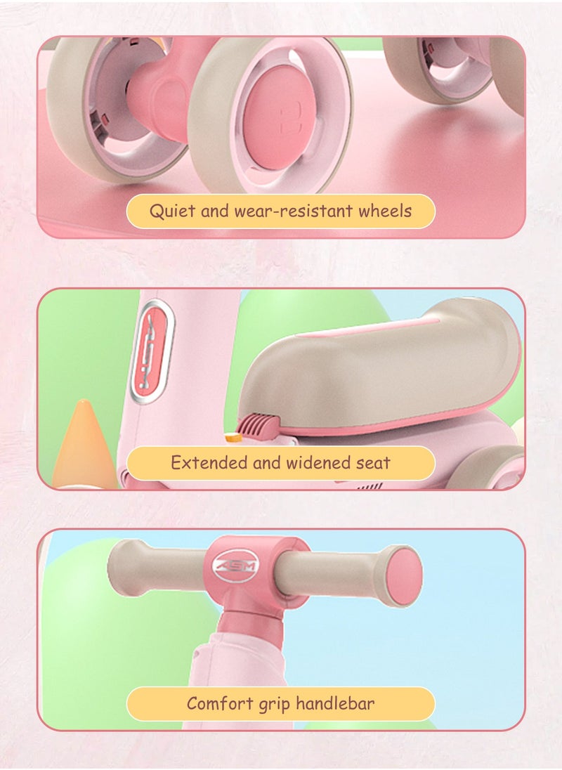 Baby Balance Bike for 1-3 Years, Kids Bike 4-wheel with Adjustable Seat, Indoor Outdoor Toddlers Riding Toys