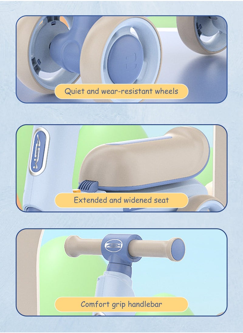 Baby Balance Bike for 1-3 Years, Kids Bike 4-wheel with Adjustable Seat, Indoor Outdoor Toddlers Riding Toys