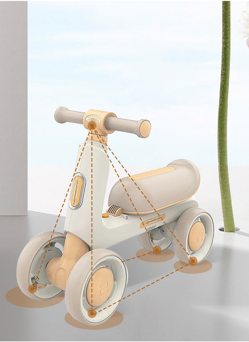 Baby Balance Bike for 1-3 Years, Kids Bike 4-wheel with Adjustable Seat, Indoor Outdoor Toddlers Riding Toys