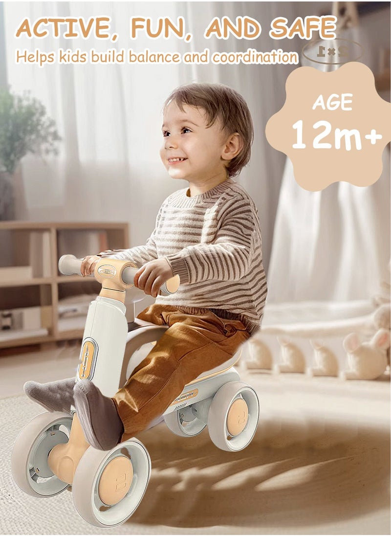 Baby Balance Bike for 1-3 Years, Kids Bike 4-wheel with Adjustable Seat, Indoor Outdoor Toddlers Riding Toys