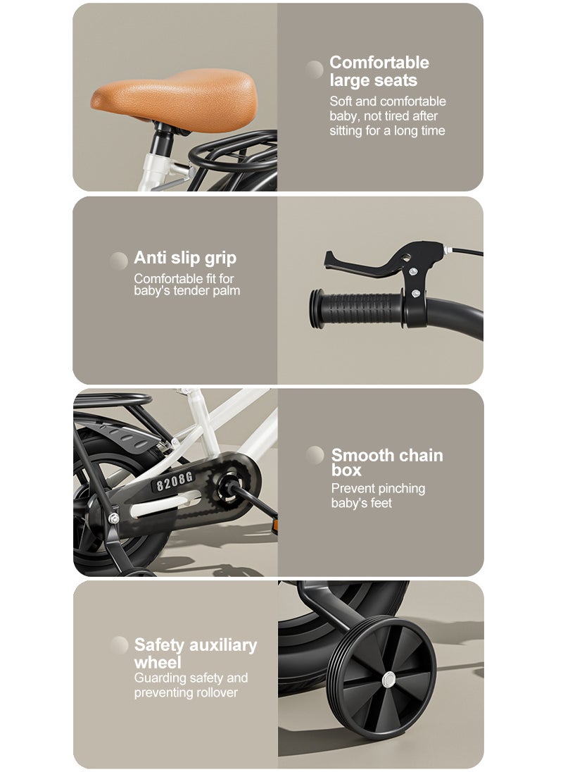 16 Inch Kids Bike High Carbon Steel Kids' Bike Children's Bicycle For 5-7 Years Old Girls And Boys With Training Wheels Wear-Resistant Tires Adjustable Seat With Basket Safe and Stable Responsive Dual Brakes