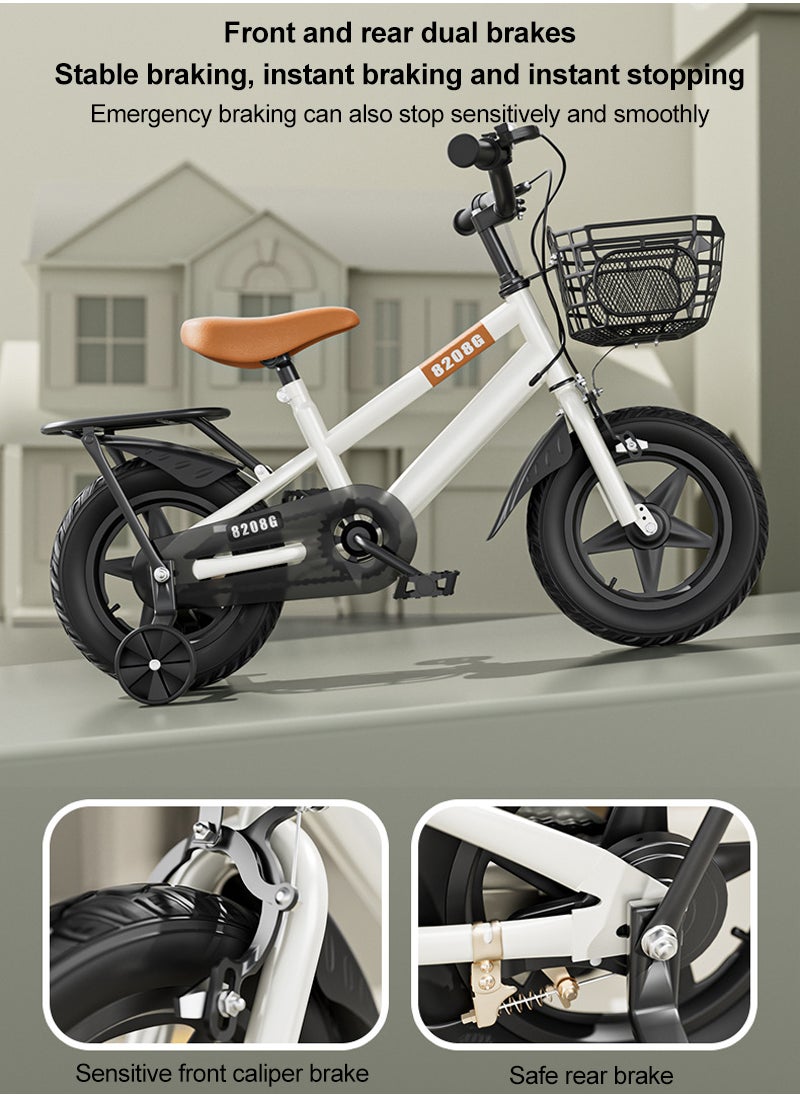 16 Inch Kids Bike High Carbon Steel Kids' Bike Children's Bicycle For 5-7 Years Old Girls And Boys With Training Wheels Wear-Resistant Tires Adjustable Seat With Basket Safe and Stable Responsive Dual Brakes