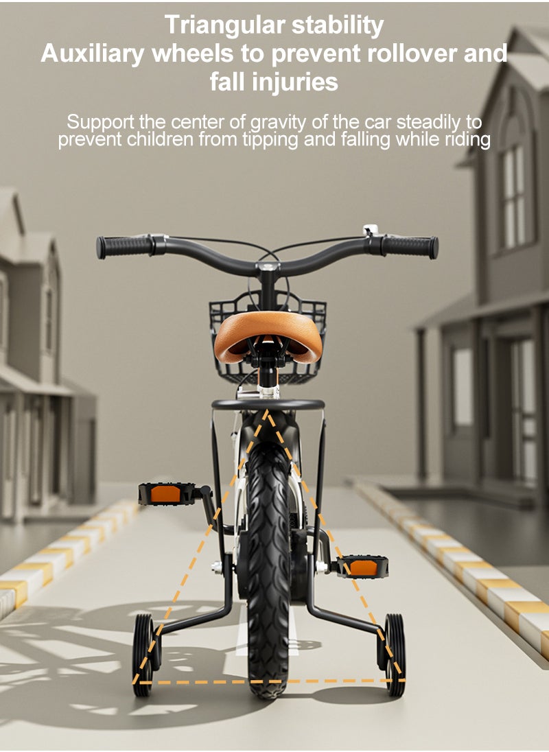 16 Inch Kids Bike High Carbon Steel Kids' Bike Children's Bicycle For 5-7 Years Old Girls And Boys With Training Wheels Wear-Resistant Tires Adjustable Seat With Basket Safe and Stable Responsive Dual Brakes