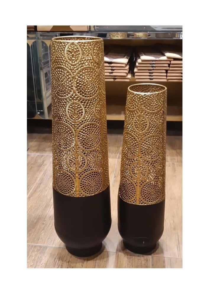 DECORHILLS 1Pcs High Decorative Black and Gold Metal Floor Vase | Elegant Home Décor Vase | Vase for Home Decoration