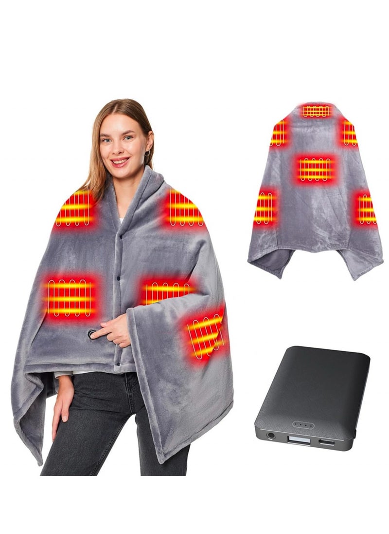 Wearable USB Heated Blanket Shawl – Portable, Cordless Heated Throw with 3 Heat Settings & 7 Heating Zones for Women, Outdoor, Office & Camping