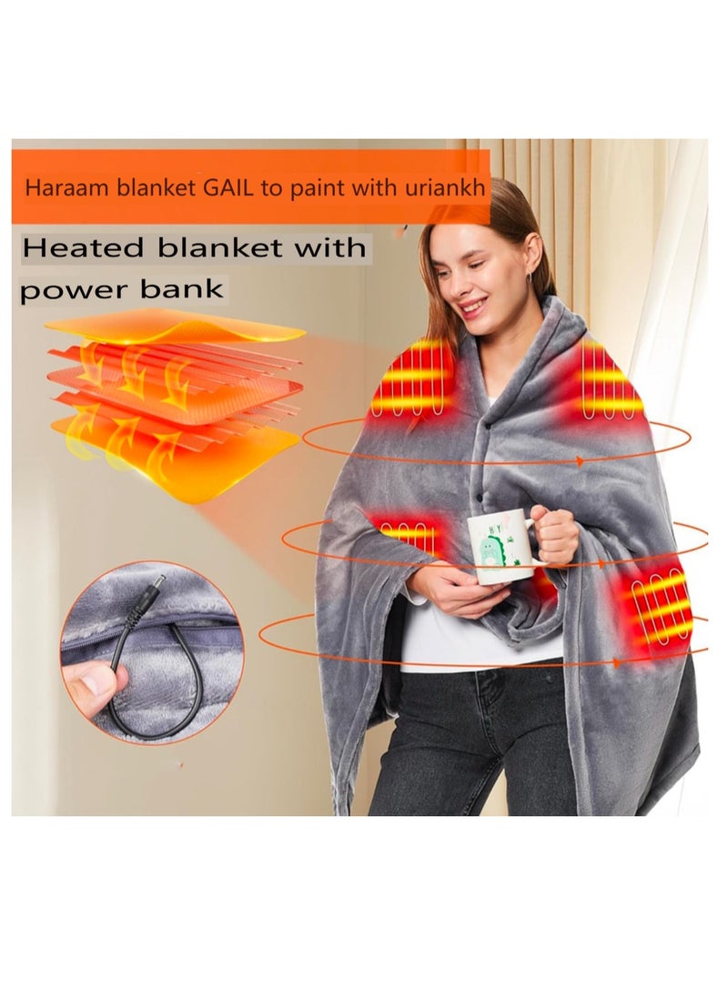 Wearable USB Heated Blanket Shawl – Portable, Cordless Heated Throw with 3 Heat Settings & 7 Heating Zones for Women, Outdoor, Office & Camping