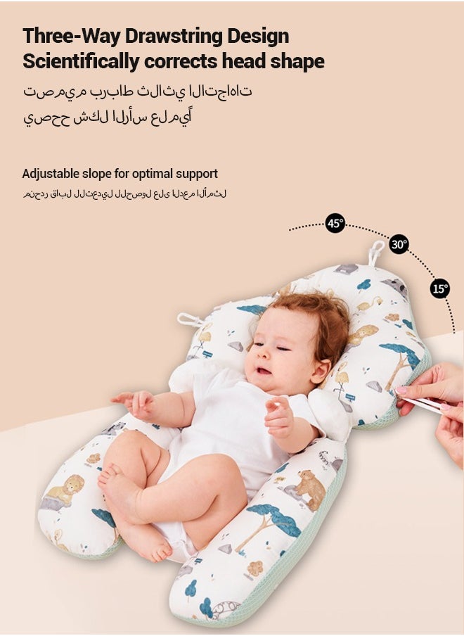 “Baby Soothing Shaping Pillow - Mandi Animal City Tencel Drawstring + Detachable Support Pillar, Pearl Cotton Filling, Pure Cotton Cover”