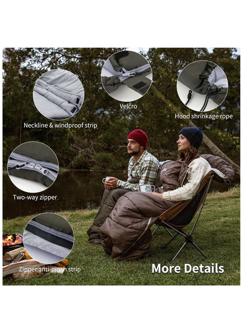 Naturehike U Series Envelope Sleeping Bag with Hood – Lightweight & Compact for Camping, Hiking & Backpacking – Army Green, U350