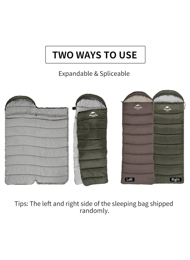 Naturehike U Series Envelope Sleeping Bag with Hood – Lightweight & Compact for Camping, Hiking & Backpacking – Army Green, U350