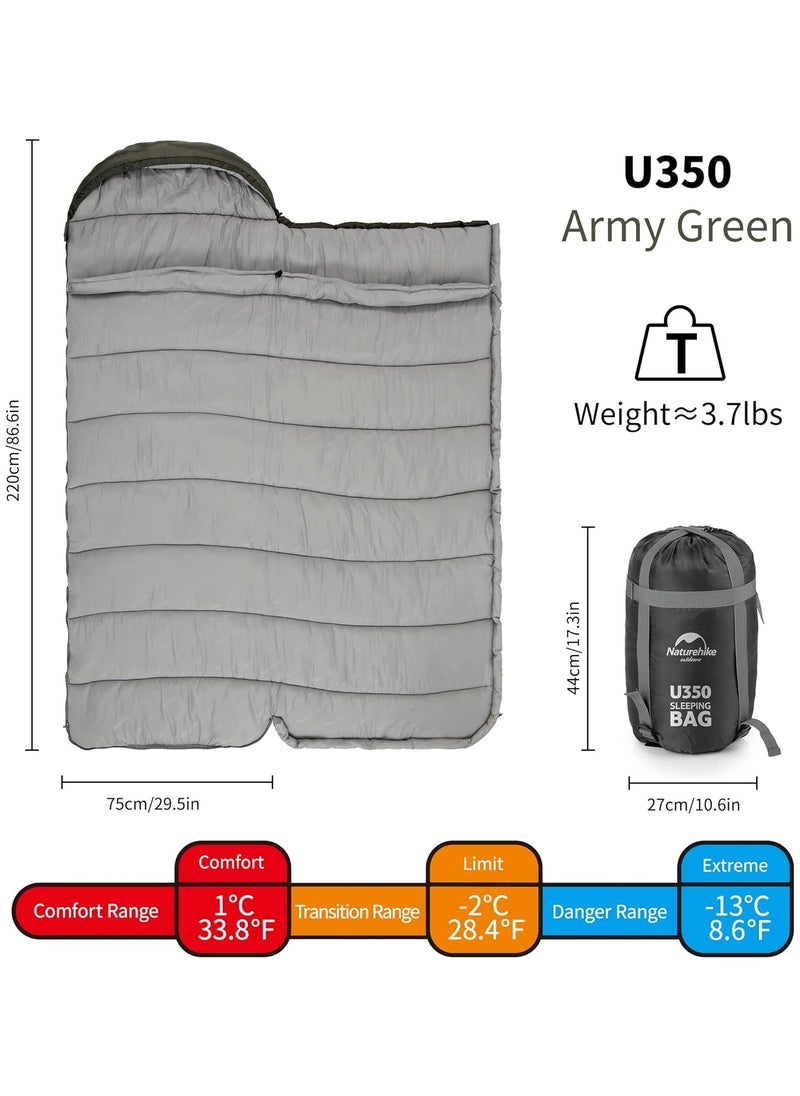 Naturehike U Series Envelope Sleeping Bag with Hood – Lightweight & Compact for Camping, Hiking & Backpacking – Army Green, U350
