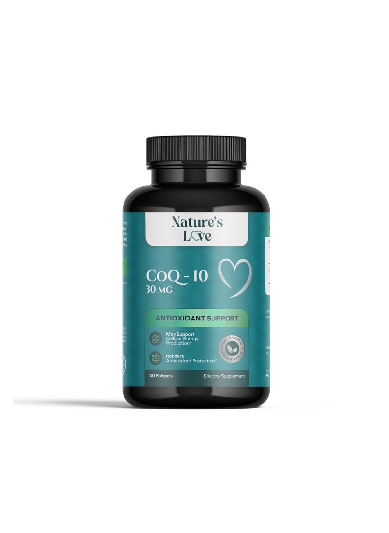 Nature's Love CoQ10 30mg - Heart Health and Energy Support - 30 Softgels