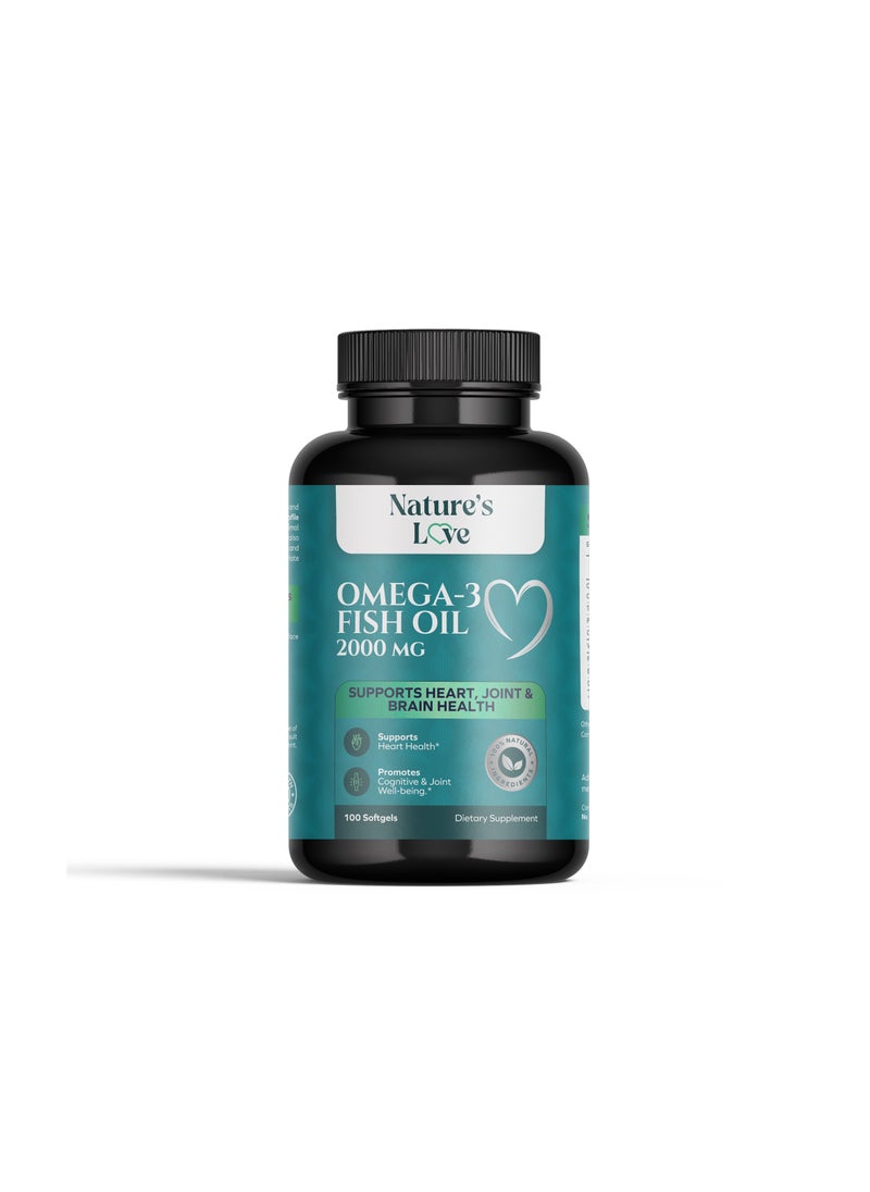 Nature's Love Omega-3 Fish Oil 2000mg – High-Potency Support for Heart, Brain & Joint Health – 100 Softgels