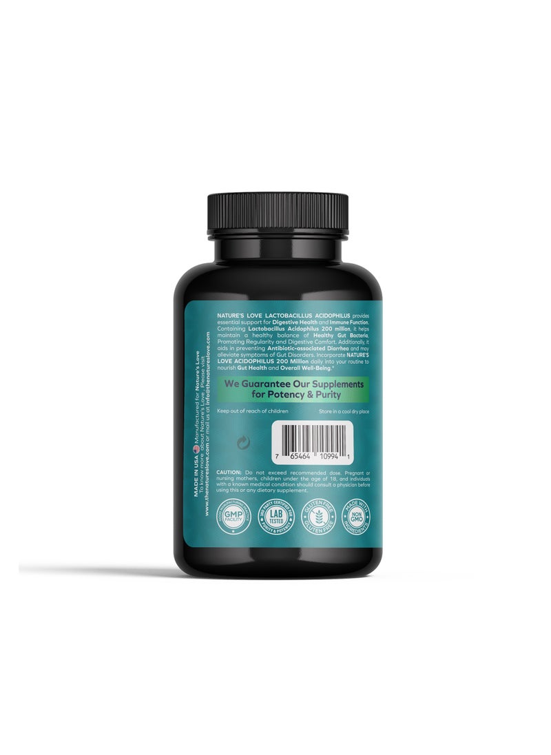 Nature's Love Probiotic Acidophilus 200 Million - Digestive and Gut Health Support - 100 Softgels