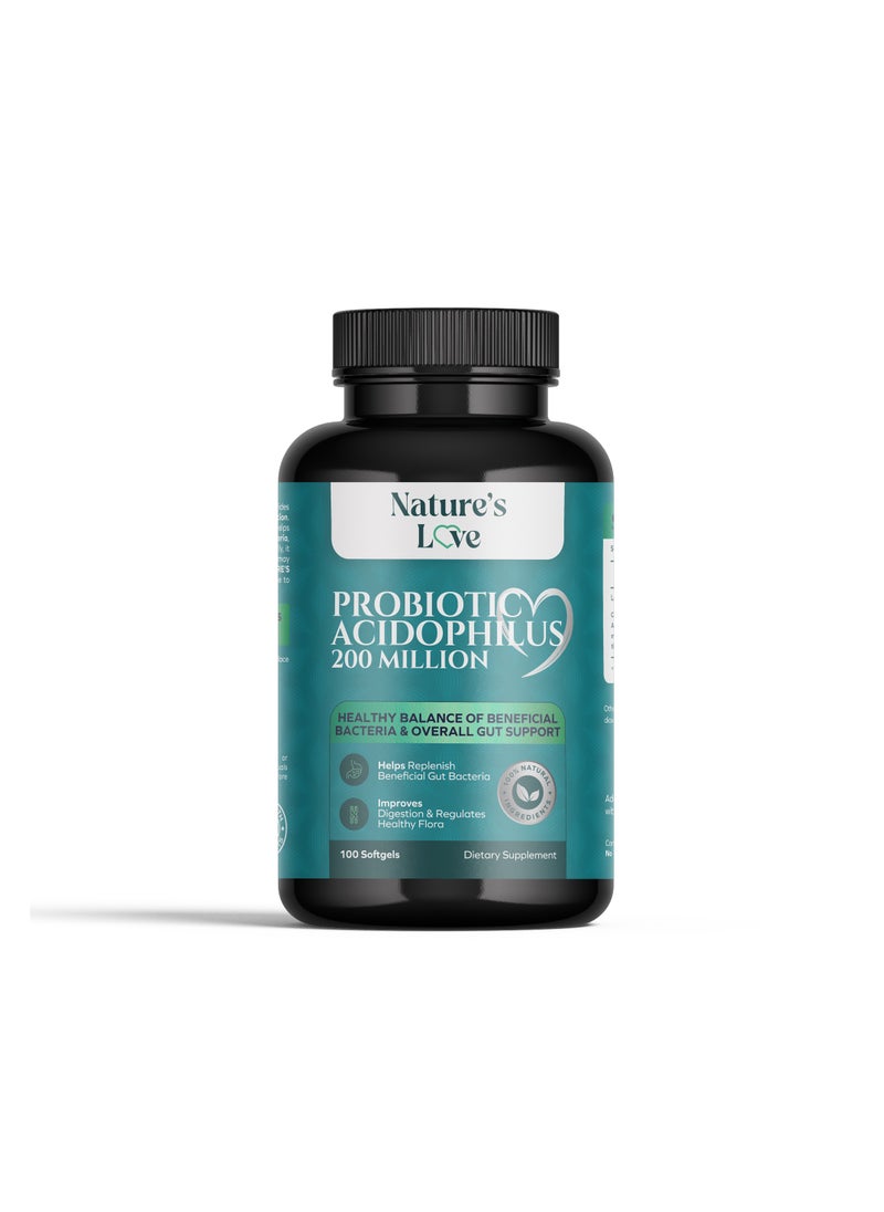 Nature's Love Probiotic Acidophilus 200 Million - Digestive and Gut Health Support - 100 Softgels