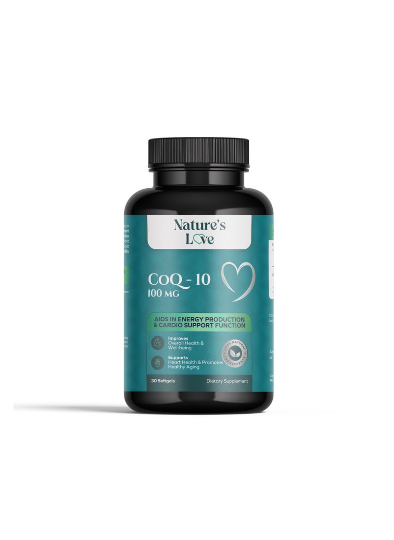 Nature's Love CoQ10 100mg - Heart Health and Energy Support with Antioxidant Protection - 30 Softgels