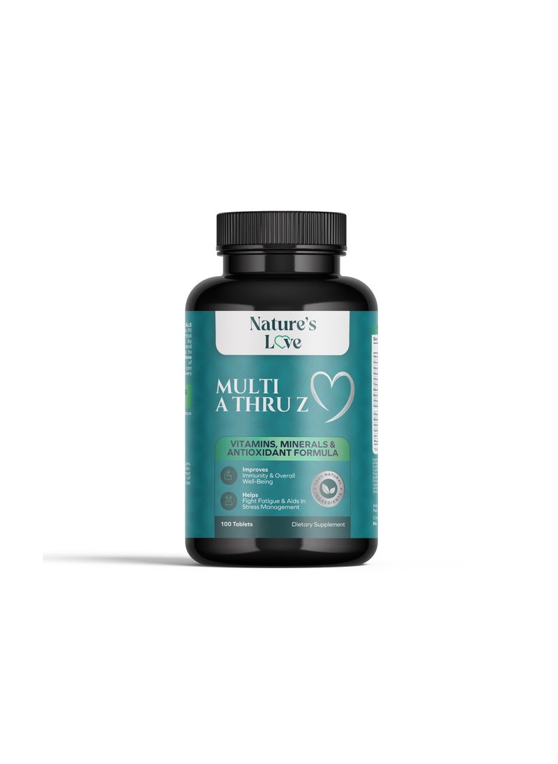 Nature's Love Multi A Thru Z - Complete Daily Multivitamin for Energy, Vitality, and Wellness - 100 Tablets