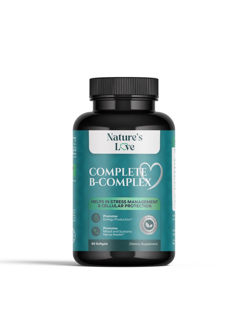 Nature's Love Complete B-Complex - Energy, Stress Relief & Metabolism Support with Essential B Vitamins - 60 Softgels