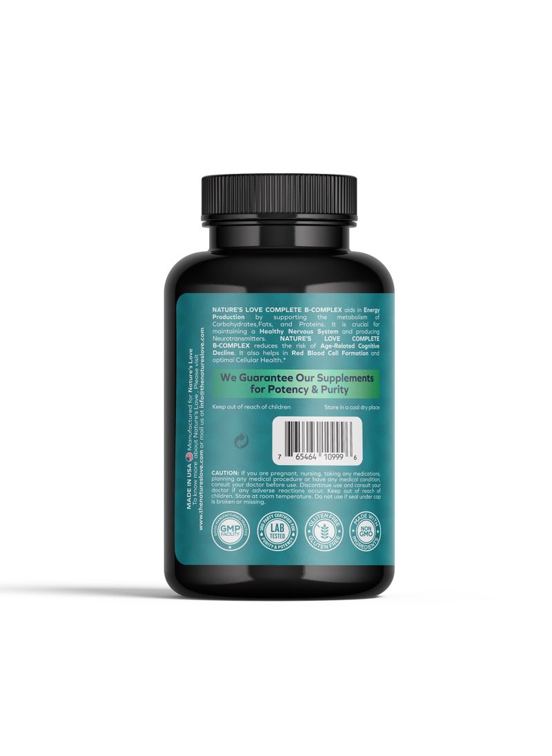 Nature's Love Complete B-Complex - Energy, Stress Relief & Metabolism Support with Essential B Vitamins - 60 Softgels