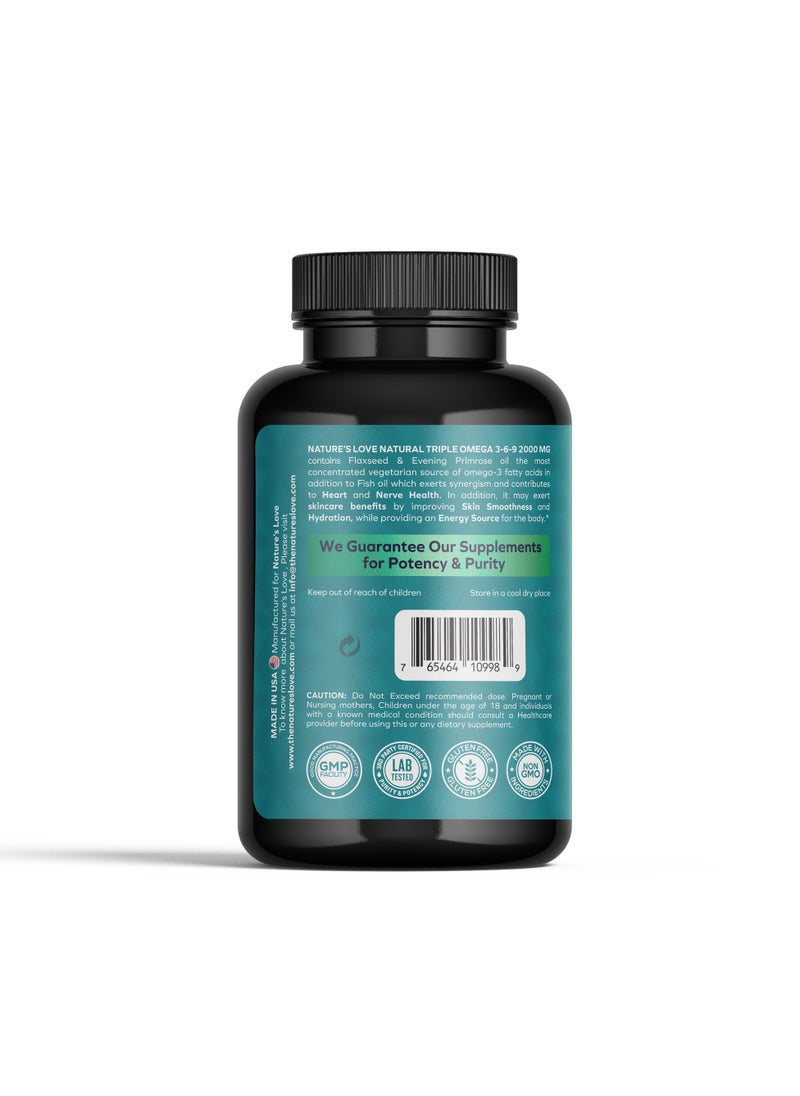 Nature's Love Natural Triple Omega 369 2000mg - Omega-3, 6, & 9 for Heart, Joint & Skin Health - 90 Softgels