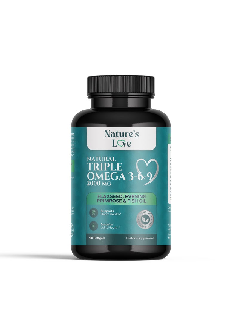 Nature's Love Natural Triple Omega 369 2000mg - Omega-3, 6, & 9 for Heart, Joint & Skin Health - 90 Softgels