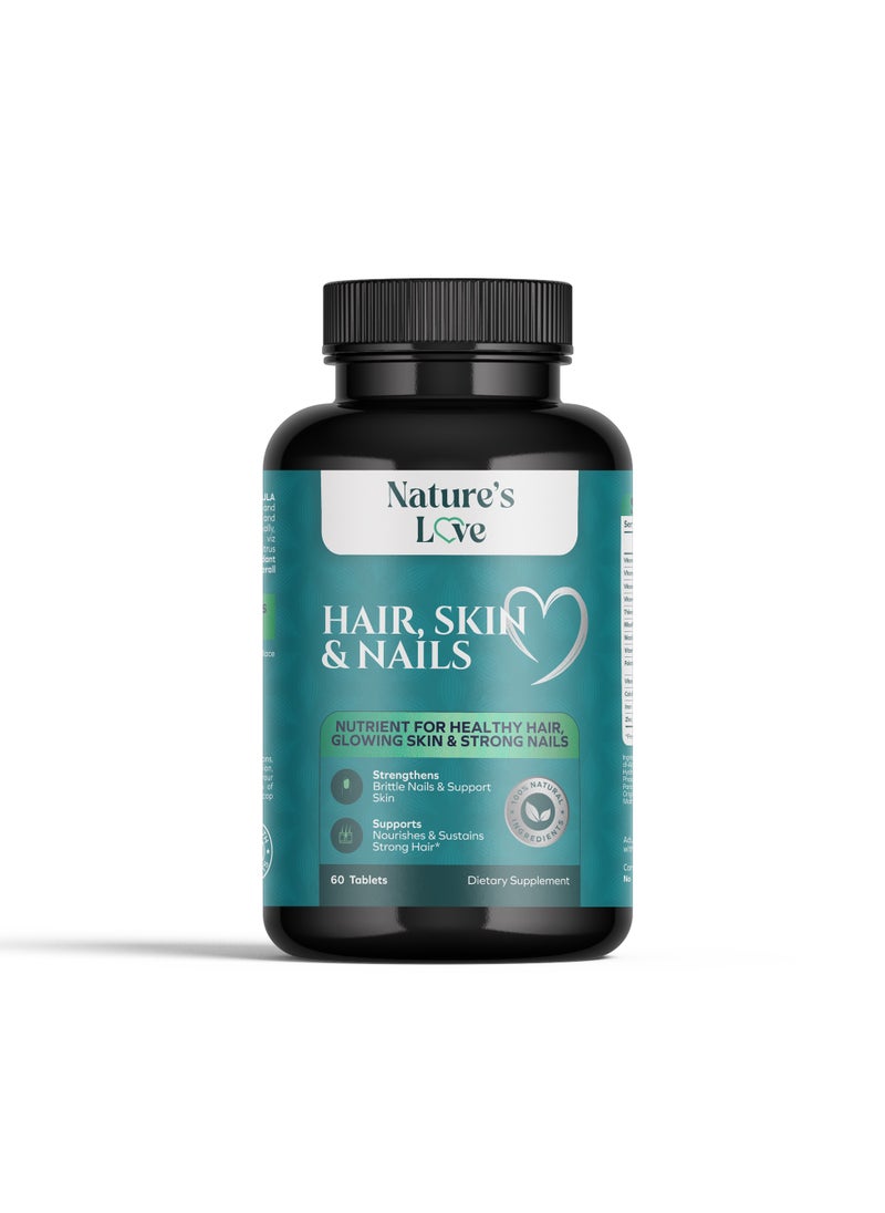 Nature's Love Hair, Skin & Nails – Biotin, Collagen & Nutrient-Rich Support for Healthy Hair, Skin & Nails – 60 Tablets