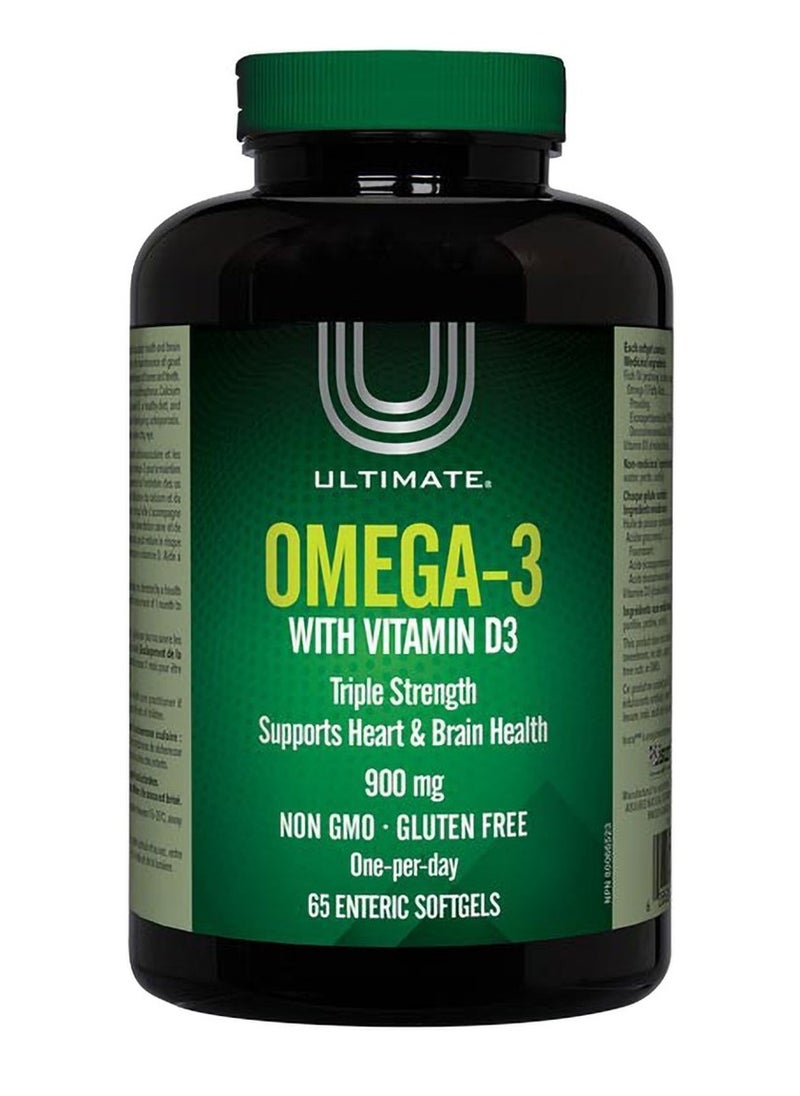 Omega 3 with Vitamin D3 Triple Strength Support Heart and Brain Health 900mg 65 Softgel