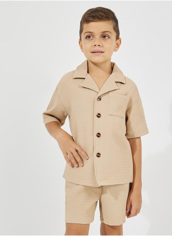 Waffle Knit Badge Detail Shirt & Shorts Set