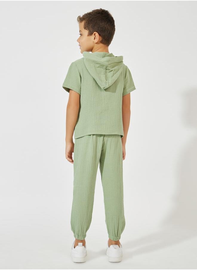 Solid Textured Hooded Top & Jogger Set