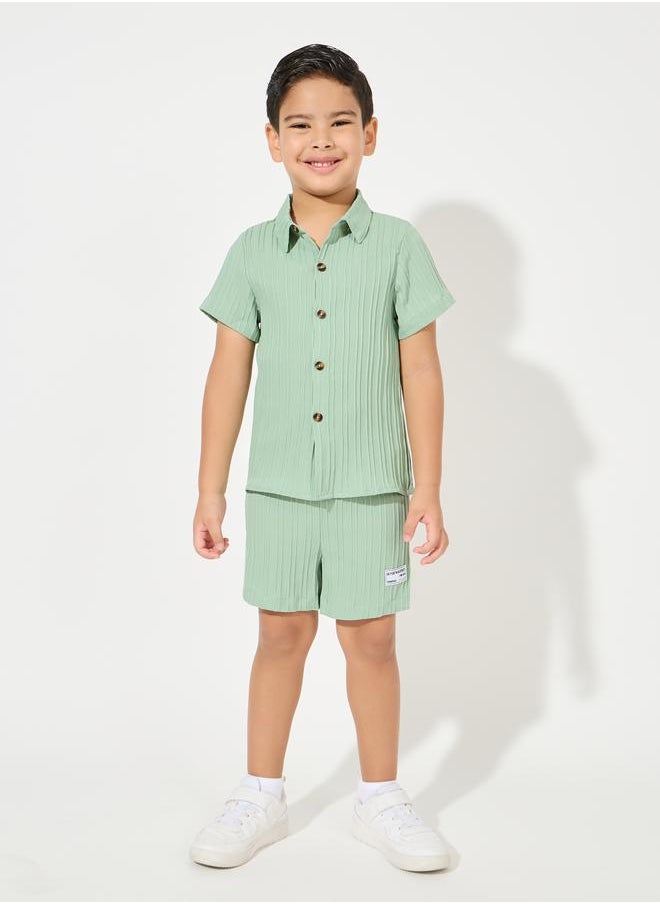 Textured Shirt & Patch Detail Shorts Set