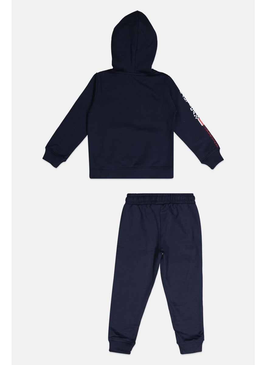 Toddlers Boy 2pcs Printed  Hoodies And Jogger Pants, Dark Blue