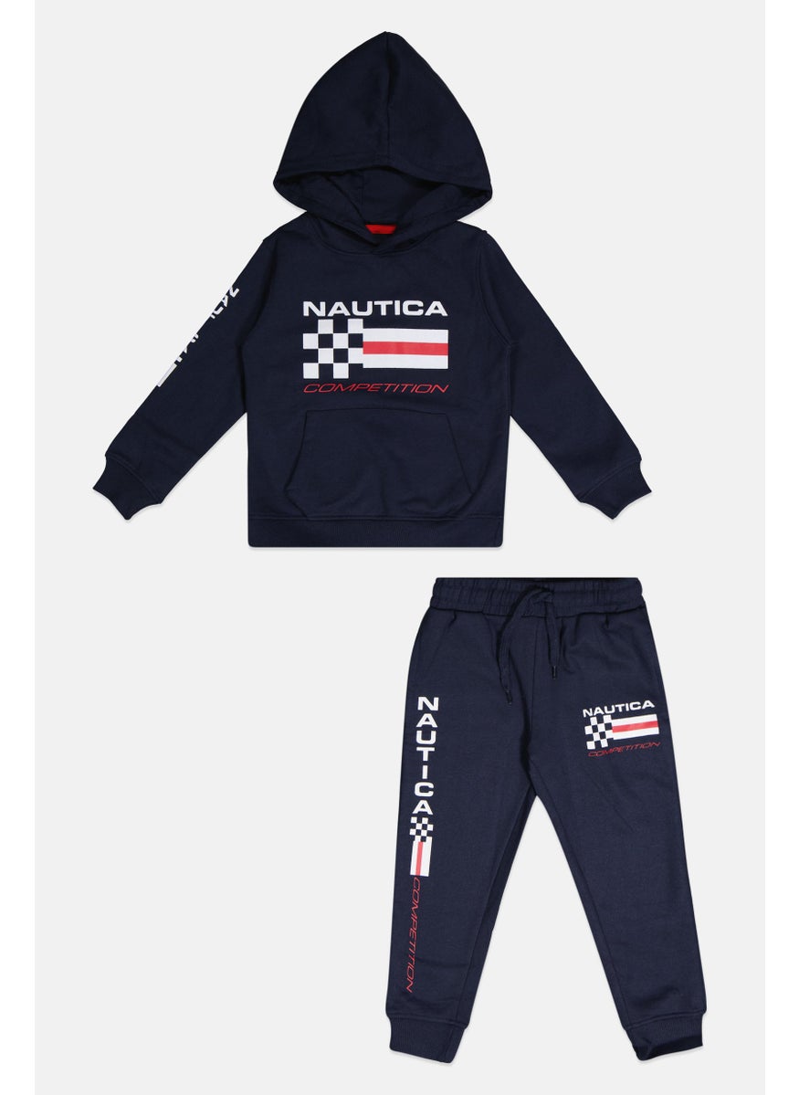 Toddlers Boy 2pcs Printed  Hoodies And Jogger Pants, Dark Blue