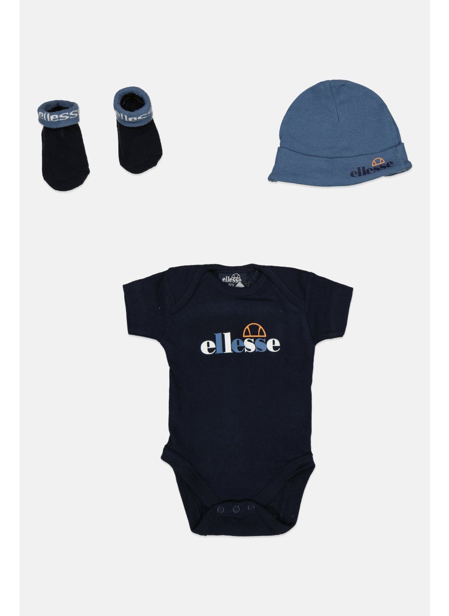 Toddlers Boy 3 Pcs Bodysuits, Hat And Socks Sets, Navy Blue