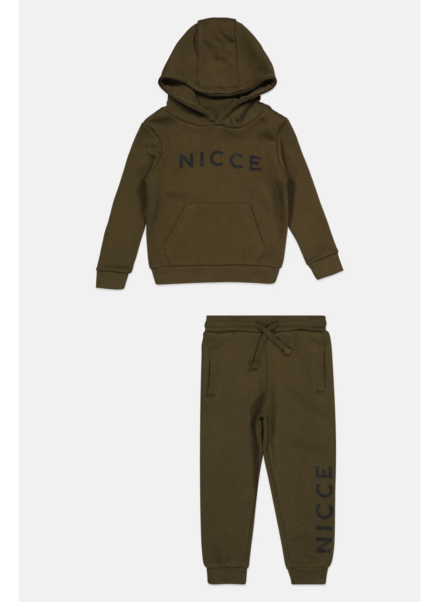 Toddlers Boy 2 Pcs Brand Logo Sweatshirt And Pants Set, Olive