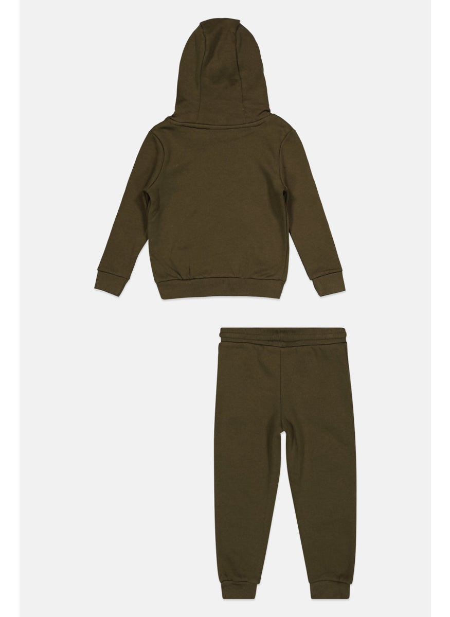 Toddlers Boy 2 Pcs Brand Logo Sweatshirt And Pants Set, Olive