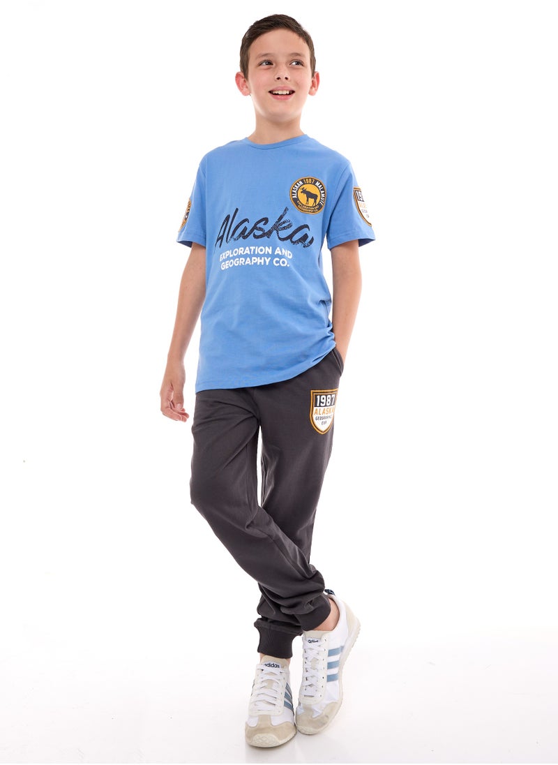 Boys  2-Piece T-Shirt & Jogger Set - Blue - Grey