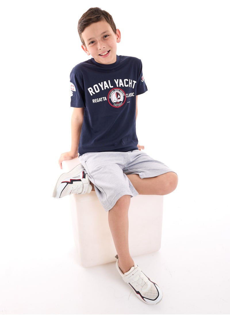Boys 2-Piece Set: T-Shirt & short for (6-12 Years) Navy & Grey
