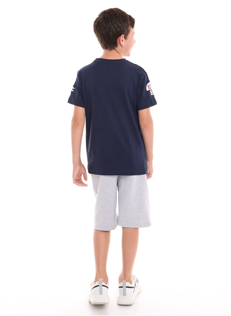 Boys 2-Piece Set: T-Shirt & short for (6-12 Years) Navy & Grey