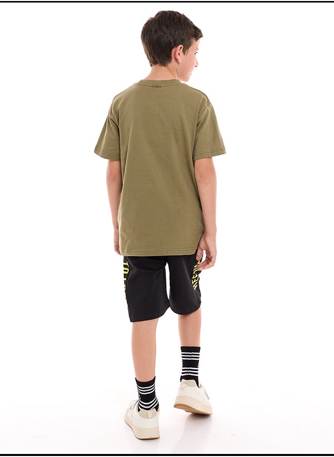 Boys' 2-Piece Outfit: Olive T-Shirt & Black Shorts (6-12 Years)
