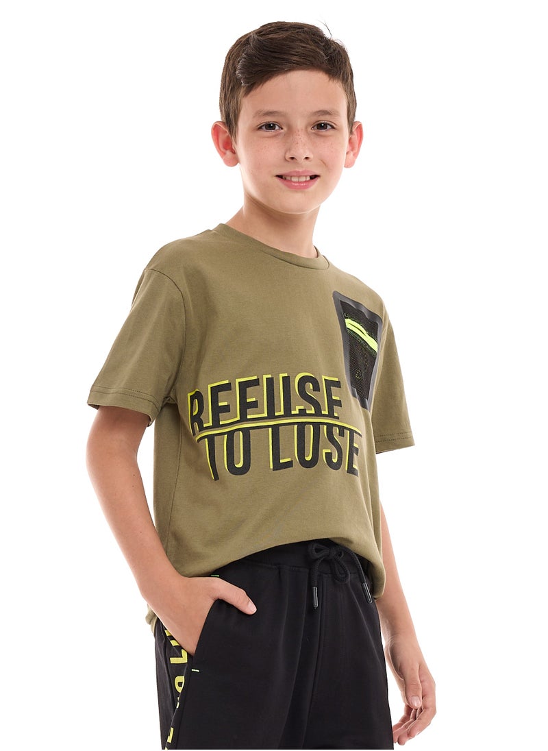 Boys' 2-Piece Outfit: Olive T-Shirt & Black Shorts (6-12 Years)