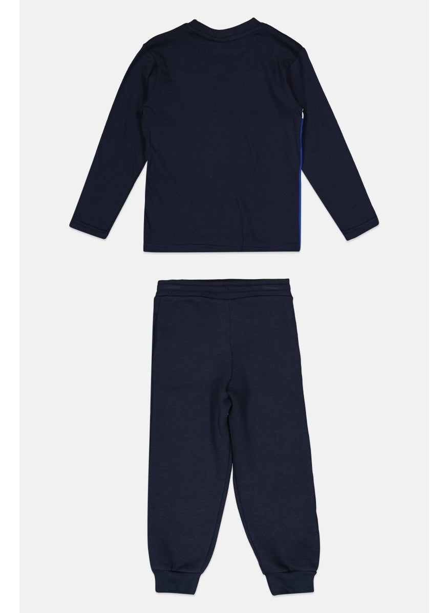 Toddlers Boy 3 Pcs Brand Logo Sweatshirt And Sweatpants, Navy