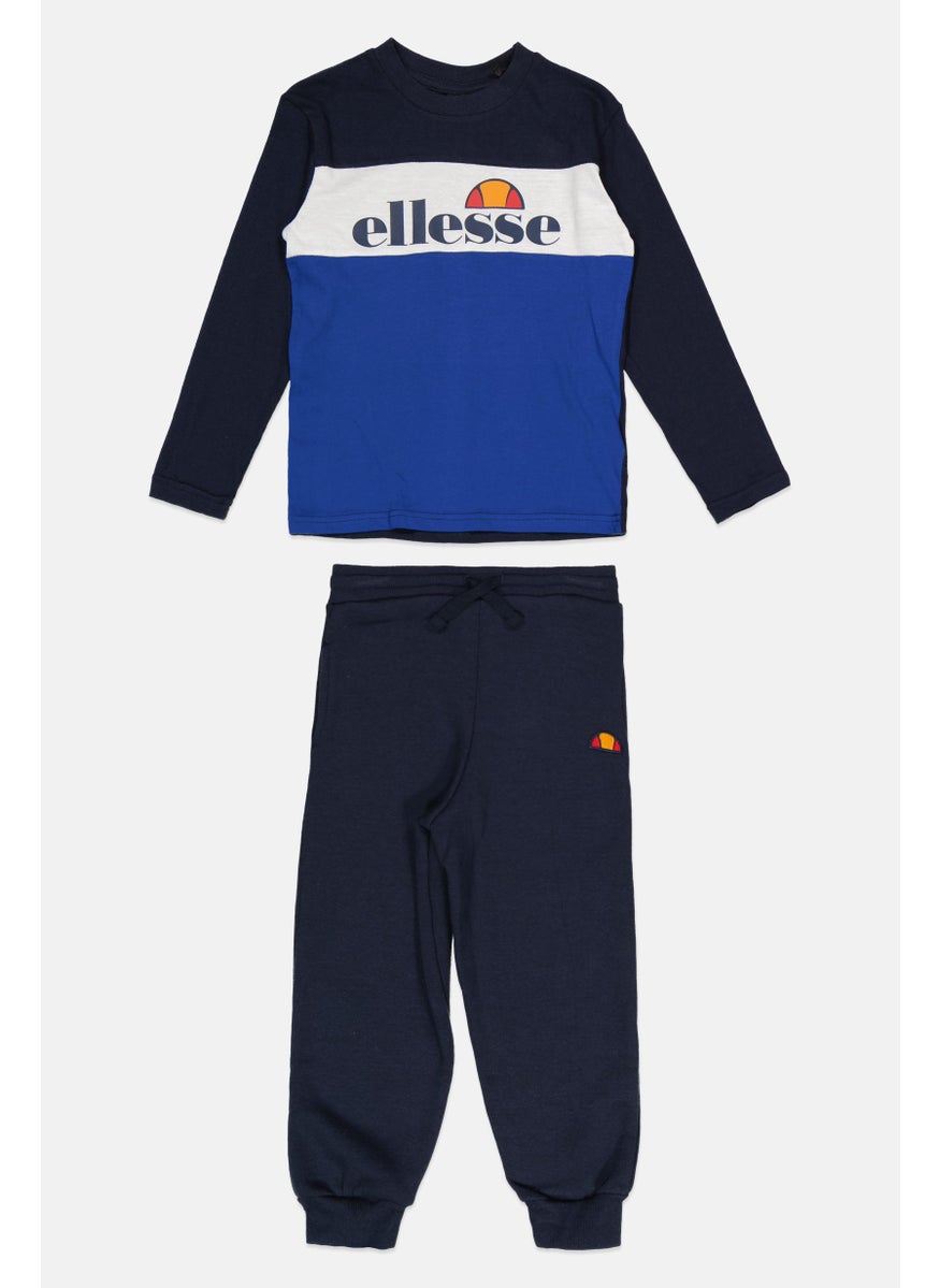 Toddlers Boy 3 Pcs Brand Logo Sweatshirt And Sweatpants, Navy