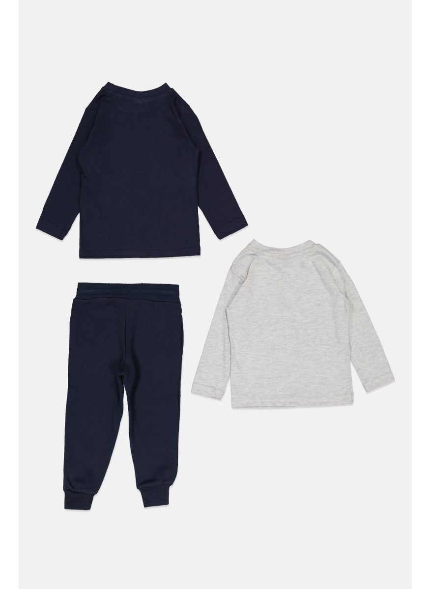 Toddlers Boy 3 Pcs Brand Logo Sweatshirt And Sweatpants, Navy