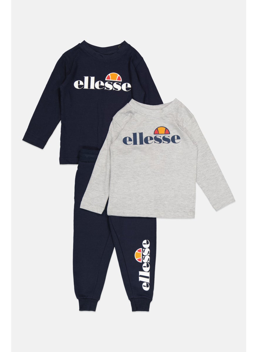 Toddlers Boy 3 Pcs Brand Logo Sweatshirt And Sweatpants, Navy