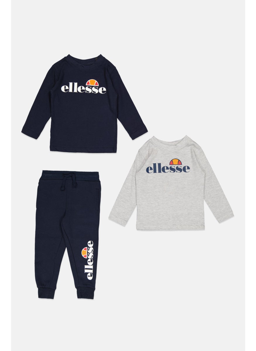 Toddlers Boy 3 Pcs Brand Logo Sweatshirt And Sweatpants, Navy