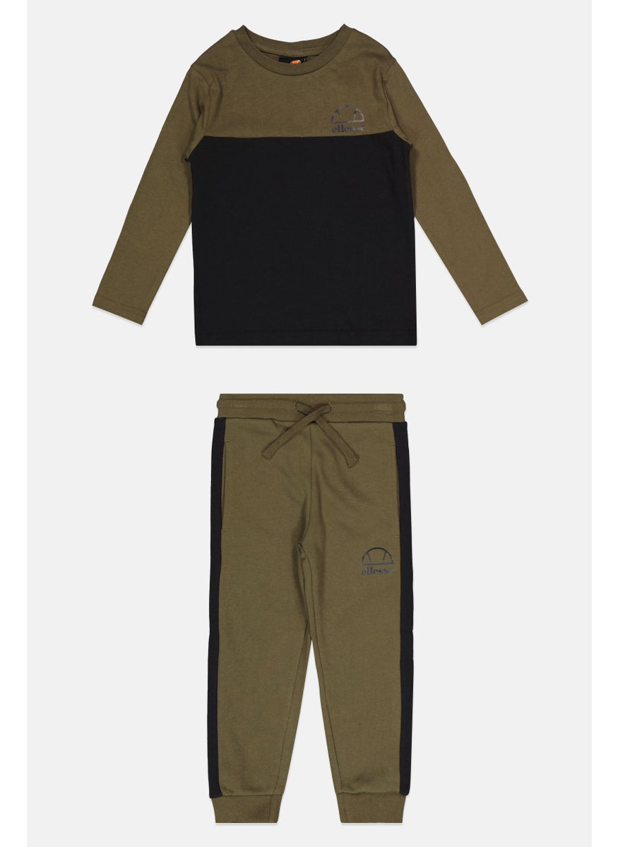 Toddlers Boy 3 Pieces Brand Logo Sweatshirt And Joggers Set, Olive