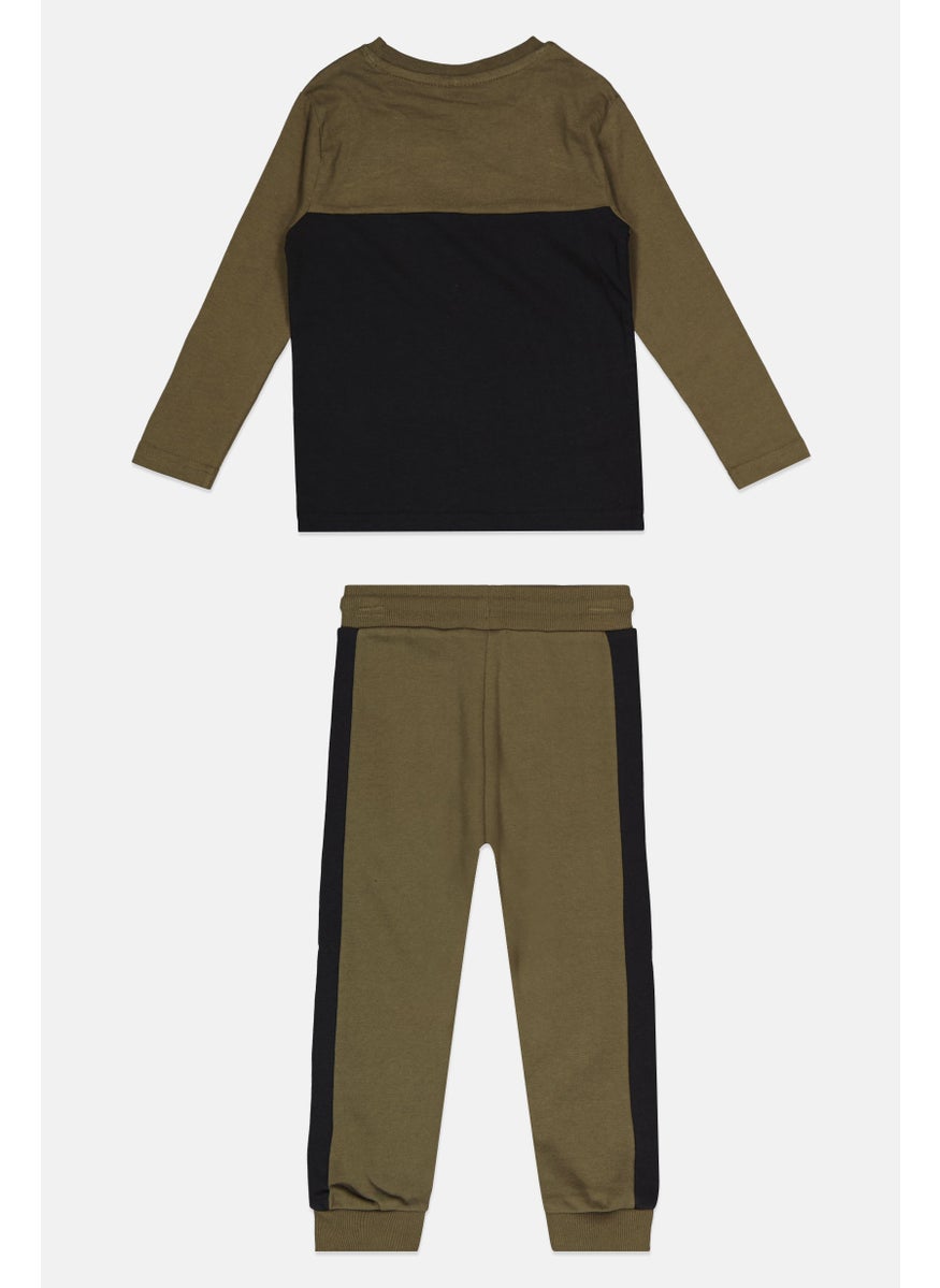 Toddlers Boy 3 Pieces Brand Logo Sweatshirt And Joggers Set, Olive